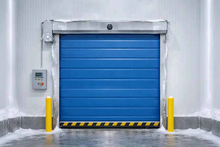  Industrial cold room roll up door featuring multi-layer thermal insulation for high-frequency freezer access.