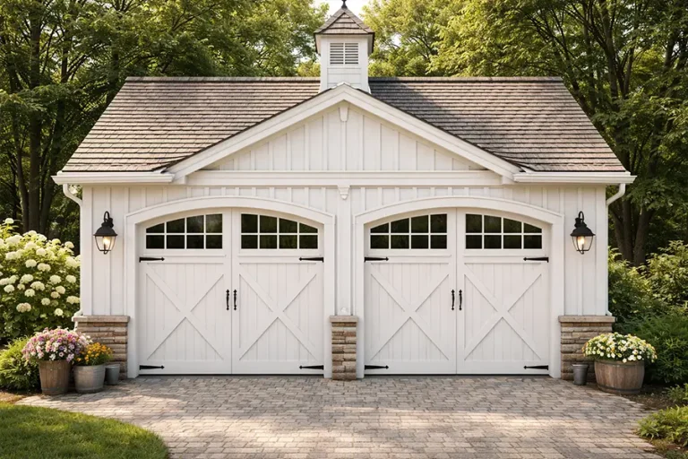 Luxury White Farmhouse Sectional Doors with Custom Window Panes